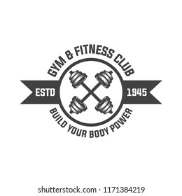 barbell logo vector design template. Logo for fitness, gym. Emblems, labels, badges, logos. Monochrome vector isolated. Flat design. Modern. EPS 10.