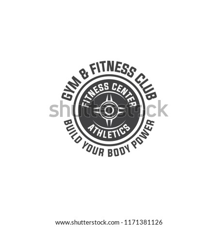 barbell logo vector design template. Logo for fitness, gym. Emblems, labels, badges, logos. Monochrome vector isolated. Flat design. Modern. EPS 10.