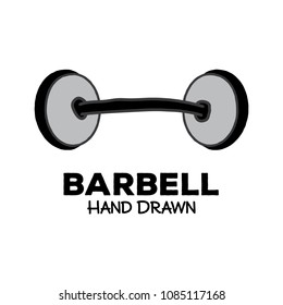 Barbell logo vector. Hand drawn gym barbell.