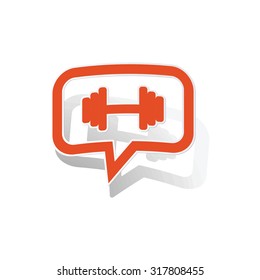 Barbell message sticker, orange chat bubble with image inside, on white background