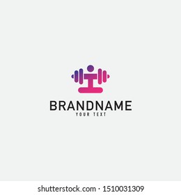 Barbell monogram minimalist style vector emblem. With barbell logo design graphic template. Love fitness logo template. fitness vector logo design for gym and fitness.