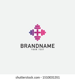 Barbell monogram minimalist style vector emblem. With barbell logo design graphic template. Love fitness logo template. fitness vector logo design for gym and fitness.