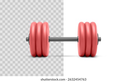 Barbell con Múltiples Pesas para Entrenamiento de Gimnasio y Entrenamiento de Fuerza. Vista frontal en estilo minimalista 3D. Ilustración vectorial.