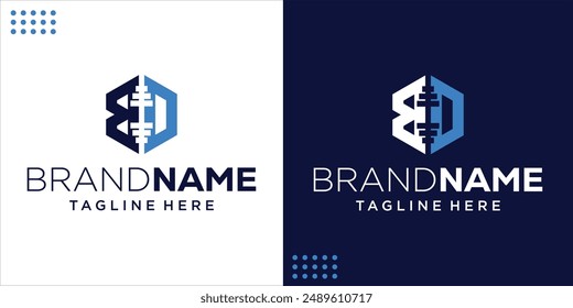 Barbell Negative Space Hexagon BD Logo, Design Inspiration, Illustration, Vector