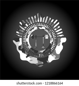 barbell on rack icon on grey camo pattern