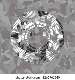 barbell on rack icon on grey camo pattern