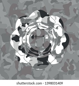 barbell on rack icon on grey camouflaged pattern
