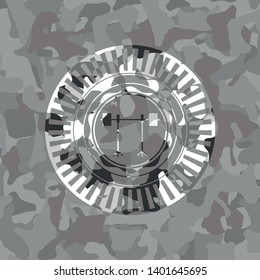 barbell on rack icon on grey camo pattern