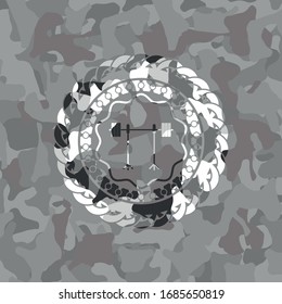 barbell on rack icon on grey camouflaged texture