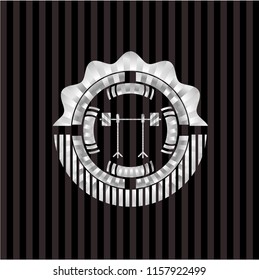 barbell on rack icon inside silvery emblem