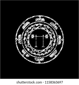 barbell on rack icon inside chalkboard emblem