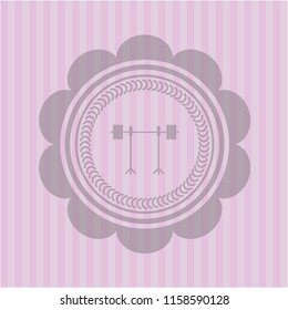 barbell on rack icon inside retro style pink emblem