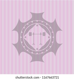 barbell on rack icon inside retro pink emblem