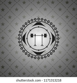 barbell on rack icon inside retro style black emblem