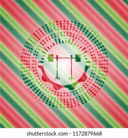 barbell on rack icon inside christmas colors style emblem.
