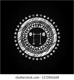 barbell on rack icon inside chalkboard emblem