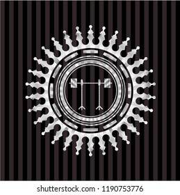barbell on rack icon inside silver emblem