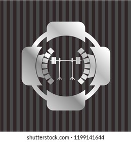  barbell on rack icon inside silver emblem