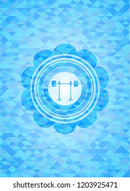barbell on rack icon inside realistic sky blue mosaic emblem