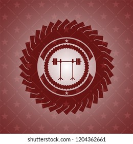 barbell on rack icon inside badge with red background