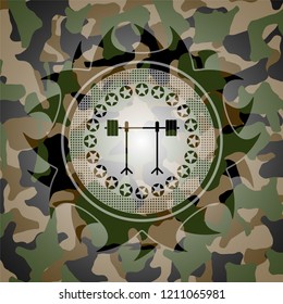 barbell on rack icon inside camo texture