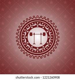 barbell on rack icon inside red icon or emblem