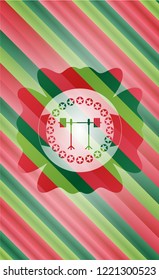 barbell on rack icon inside christmas colors badge.