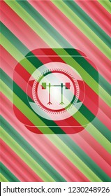 barbell on rack icon inside christmas style badge..