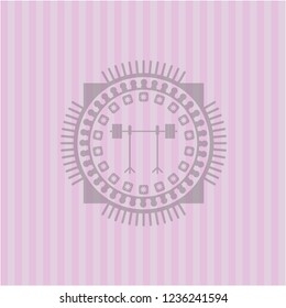 barbell on rack icon inside retro style pink emblem