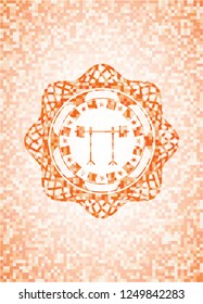barbell on rack icon inside abstract orange mosaic emblem with background