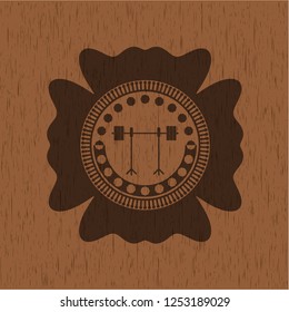 barbell on rack icon inside wood signboards