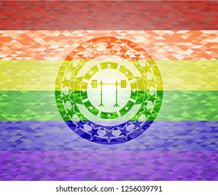 barbell on rack icon inside lgbt colors emblem 