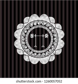barbell on rack icon inside silvery emblem