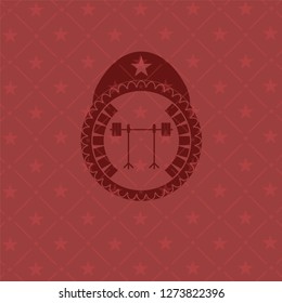 barbell on rack icon inside red emblem