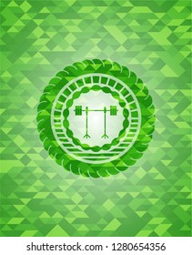 barbell on rack icon inside realistic green mosaic emblem