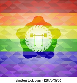 barbell on rack icon inside lgbt colors emblem 