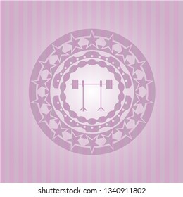 barbell on rack icon inside pink emblem