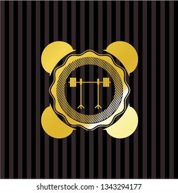 barbell on rack icon inside gold shiny badge