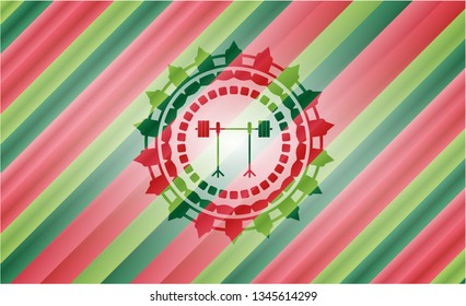 barbell on rack icon inside christmas badge.