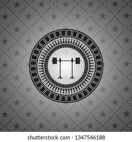barbell on rack icon inside dark emblem