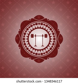 barbell on rack icon inside red emblem