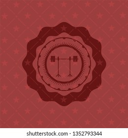 barbell on rack icon inside realistic red emblem
