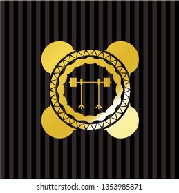 barbell on rack icon inside gold shiny emblem