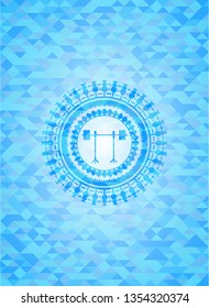 barbell on rack icon inside realistic sky blue mosaic emblem