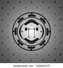 barbell on rack icon inside realistic black emblem