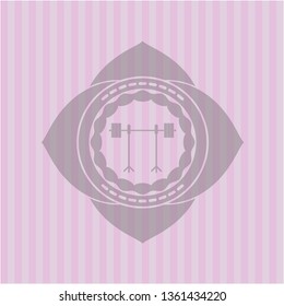 barbell on rack icon inside realistic pink emblem