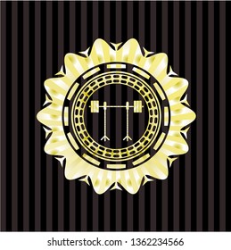 barbell on rack icon inside gold shiny emblem