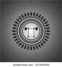 barbell on rack icon inside realistic black emblem