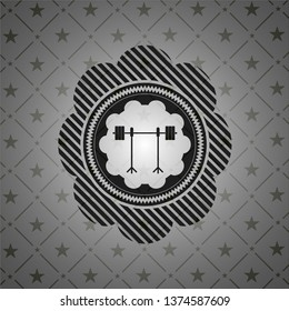 barbell on rack icon inside realistic dark emblem