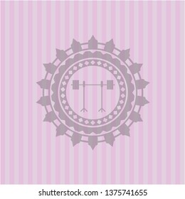 barbell on rack icon inside retro pink emblem